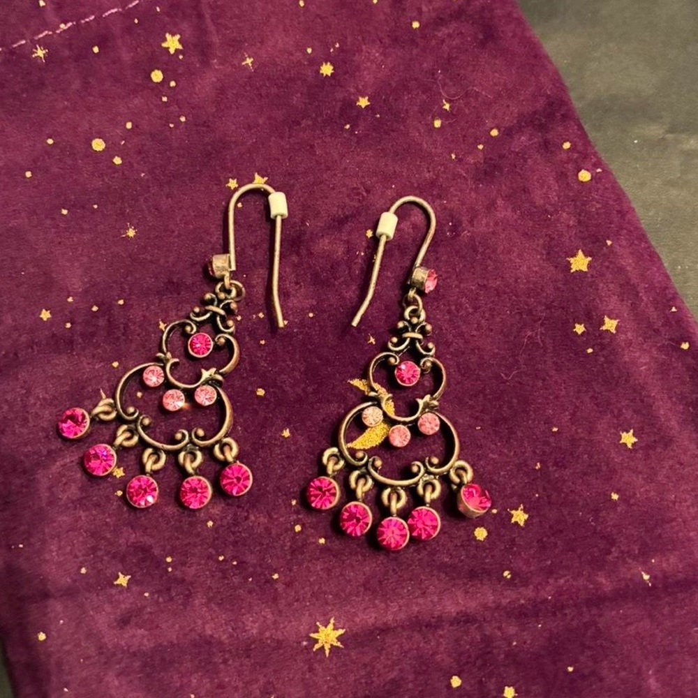 Lucky Brand Y2K Chandelier Earrings Pink Crystal Boho Dangle